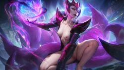 9_tails ahri ai_generated cavic0m challenger_ahri league_of_legends naked naked_female nine_tailed_fox stable_diffusion tagme vastaya