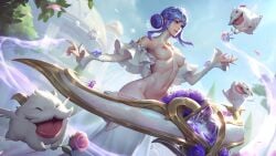 ai_generated blue_hair breasts cavic0m crystal_rose_series crystal_rose_sona league_of_legends league_of_legends:_wild_rift nipples poro_(league_of_legends) semi_nude sona_buvelle