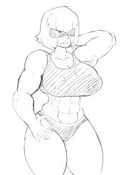 1girls abs armpits collarbone eye_through_hair female female_only gr8p_ju1ce grapejuicerulez hair_over_eyes large_breasts marisa_rossetti muscular muscular_female one_arm_up short_hair sketch solo sports_bra street_fighter street_fighter_6 thick_thighs