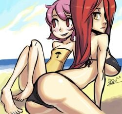 2023 2girls alex_ahad big_breasts bikini breasts lab_zero_games light-skinned_female light_skin long_hair parasoul pink_eyes pink_hair red_hair sisters skullgirls tagme umbrella_(skullgirls) video_games yellow_eyes