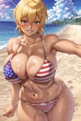 ai_generated american_flag_bikini huge_breasts mito_ikumi shokugeki_no_souma smiling the_hotshot thick_thighs