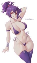 1girls bikini breasts cleavage female hi_res huge_breasts jigokuraku light-skinned_female light_skin melowh naughty_face purple_eyes purple_hair smile thick_thighs yuzuriha_(jigokuraku)