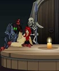 1boy 1boy1girl 1girls 2d 2d_animation adventurequest_worlds animated aqw aqworlds artix_entertainment blue_eyes breasts circlet clothed_male_nude_female edgybluerat evil female gloves_and_boots_only glowing_eyes grabbing_legs gravelyn long_hair male male/female nipples one_leg_raised one_leg_up red_hair sex_on_table sitting_on_table skeleton standing_male straight straight_sex undead vaginal_penetration vaginal_sex