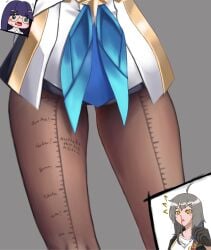 1girls blue_eyes blue_hair body_writing female glasses honkai:_star_rail honkai_(series) long_hair measuring measuring_penetration_depth milarkavelik nosebleed pantyhose pela_(honkai:_star_rail) penetration_depth_mark stelle_(honkai:_star_rail) thigh_gap thighs