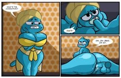 1boy 1girls anal anal_sex anthro bathrobe big_breasts blowjob blue_fur cartoon_network cat_humanoid catgirl fellatio from_behind gumball_watterson huge_breasts incest mature_female max1mus milf mother mother_and_son nicole_watterson sex son the_amazing_world_of_gumball voluptuous voluptuous_female