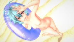 3d beach belly blue_hair completely_nude completely_nude_female eiyuu_densetsu floatie koikatsu krebskulm legs millium_orion navel nude nude_female pool_toy sen_no_kiseki small_breasts smile