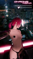 1girls 3d blender blender_(software) cosplay crossover cyberpunk_2077 ellie_(the_last_of_us) ellie_williams female female_only neon neon_lights night night_city photoshop pink_hair rooftop solo the_last_of_us