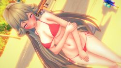 1girls 3d beach blonde_hair eiyuu_densetsu koikatsu krebskulm red_clothing roselia_millstein_(sen_no_kiseki) sen_no_kiseki standing swimsuit tongue tongue_out