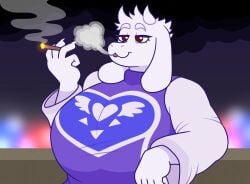 anthro big_breasts breasts clothed clothing dapper_little_arts female huge_breasts large_breasts smoking solo toriel undertale undertale_(series)