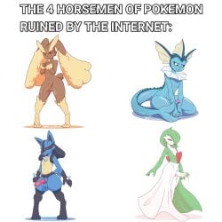 4boys balls eeveelution femboy game_freak gardevoir gay girly lopunny lucario male_gardevoir male_lopunny male_lucario male_vaporeon meme penis pokemon pokemon_(species) precum precum_drip tinysmallman vaporeon