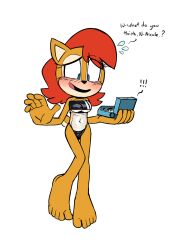 5_fingers 5_toes anthro artificial_intelligence blush breasts chipmunk clothing computer embarrassed female gris_swimsuit ground_squirrel hi_res humanoid_feet lettuce_(artist) meme_clothing navel nicole_the_lynx plantigrade princess qqlettuce red_hair royalty sally_acorn sciurid sonic_(series) sonic_the_hedgehog_(archie) sonic_the_hedgehog_(comics) sonic_the_hedgehog_(series) swimsuit translucent_clothing