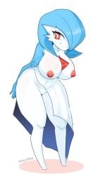 bent_over big_breasts breasts erocoffee featureless_feet female gardevoir generation_3_pokemon genitals hi_res huge_breasts humanoid looking_at_viewer nintendo nude pokemon pokemon_(species) pussy shiny_pokemon simple_background smile solo white_background