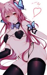 1girls arm_sleeves butterfly_hair_ornament drawing heart_bra inksie inksiee lewd licking_lips pink_hair purple_bowtie red_eyes stockings thick_thighs thigh thong virtual_youtuber vtuber