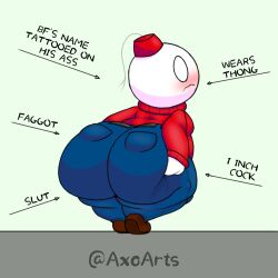 1boy ass ass_focus axoarts bald big_ass big_butt blush butt english_text eric_(methcaptain) faggot fat_ass fat_butt fez fully_clothed hand_on_ass hand_on_butt hat huge_ass huge_butt male male_only moobs red_sweater solo sweater text thick_ass thick_butt thick_thighs toony