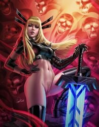 blonde_hair bottomless douglas_bicalho green_eyes magik_(illyana_rasputin) marvel marvel_comics pubic_hair pussy sword vagina x-men