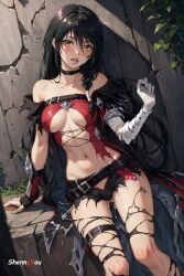 1girls ai_generated anime anime_style bandage black_hair blush cumming female female_only gold_eyes horny human human_only open_mouth shennyyou skimpy_clothes solo stable_diffusion tales_of_(series) tales_of_berseria tight_clothing velvet_crowe