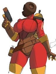 big_breasts breasts dare_to_exist female_only fempyro gloves large_ass mask pyro solo thick_thighs thin_waist weapon