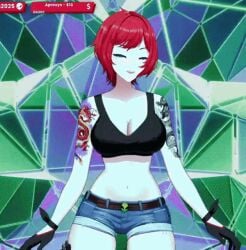 animated bouncing_breasts breasts busty cleavage crop_top denim_shorts elly_(vtuber) female female_only indie_virtual_youtuber red_hair shorts solo solo_female virtual_youtuber vtuber