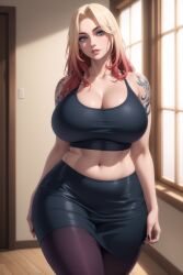 1girls ai_generated big_breasts blonde_hair cleavage crop_top curvy curvy_body curvy_figure female_only legwear long_hair midriff milf navel ombre_hair pink_hair plus_size skirt solo_female stable_diffusion thick thick_thighs voluptuous wgenjoyr4539