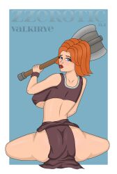 1girls 2023 artist_name ass ass_focus ass_grab axe big_ass big_breasts blue_background blue_eyes blue_shirt breast_grab breast_squeeze breasts character_name clash_(series) clash_of_clans clash_royale clothed clothing curvy curvy_female curvy_figure dat_ass eyelashes female female_only from_behind huge_ass huge_breasts looking_at_viewer looking_back no_bra open_mouth orange_hair pelvic_curtain red_lipstick short_hair simple_background skirt solo solo_female spread_legs squeezing squeezing_breast squeezing_nipple supercell valkyrie_(clash_of_clans) voluptuous voluptuous_female zzerotic