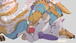 2boys absurd_res anal anal_sex anthro balls blue_body bodily_fluids canid canine canis capcom cum dangodragon digital_media_(artwork) duo erection fanged_wyvern fur gay genital_fluids genitals hair hi_res horn hyper hyper_genitalia knot male male/male male_penetrated male_penetrating male_penetrating_male mammal monster_hunter naked nipples nude penetration penis piercing scales scalie sex simple_background tongue wolf zinogre