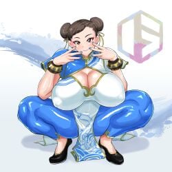 1girls alternate_version_available big_breasts breasts busty castro__503_(artist) chinese_clothes chun-li cleavage curvaceous curvy curvy_body curvy_female curvy_figure female female_only fully_clothed huge_breasts large_breasts solo squatting street_fighter street_fighter_6 thick_thighs thighs voluptuous