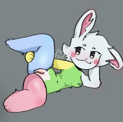 blue_fur blush bunny_ears bunny_tail cute fluffy furry holding_leg legs_up oc original_character pastel pink_fur virgin waiting white_fur yellow_fur