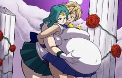 2girls axel-rosered bbw belly_rub big_belly big_breasts bishoujo_senshi_sailor_moon chubby chubby_female clothing fat fat_fetish fat_girl fat_woman female female_only haruka_tenou large_breasts larger_female michiru_kaiou obese obese_female overweight overweight_female rubbing sailor_neptune sailor_uranus skirt thick_thighs weight_gain yuri