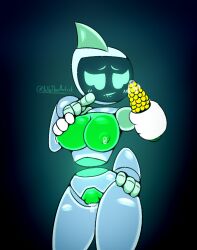 biting_lip breast_leak corn cornography lactation marra_(yellolight) nude_female robot robot_girl screen_face slime_pussy slime_tits yellolight