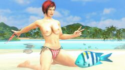 1girls 3d amber_eyes barefoot beach belly belly_button bikini_bottom breasts brown_eyes dead_or_alive feet female female_only fish kneeling kneeling_female looking_at_viewer mila_(doa) mktrreekky navel nipples peace_sign red_hair sand sea seaside short_hair smile sole_female solo solo_focus source_filmmaker taking_clothes_off tomboy topless topless_female tropical tummy two_tone_hair water wet wet_body wet_skin