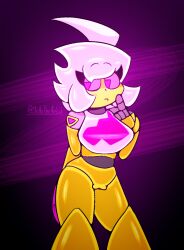 1girls bottomless curious female_only geometry_dash pussy robot robot_girl trianna_(yellolight) yellolight