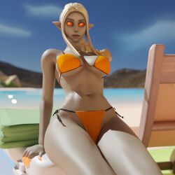 3d 3d_(artwork) ass beach bikini bikini_bottom bikini_top breasts elf elf_ears elf_female elf_girl ember_(fortnite) female female_only fortnite fortnite:_battle_royale fully_clothed glowing glowing_eyes grey_body grey_skin hard_nipples huge_ass huge_breasts kewdlewd looking_away nipples summer white_eyes