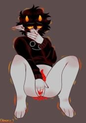 1boy alien androgynous black_hair black_nails boy bulge claws cuntboy cuntboy_sans_balls finger_fuck fingering gay grey_skin herm hermaphrodite homestuck horns intersex karkat_vantas male male_focus male_only maleherm masturbation multi_genitalia nook penis penis_clitoris pussy sharp_teeth solo solo_focus toe_beans troll vaginal_penetration yellow_eyes