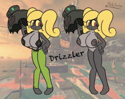 anthro areola big_breasts blonde_hair bottomwear breasts clothing drizzler_(splatoon) octo_toaster salmonid splatoon