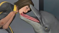 1animal 1girls 3d bob_cut breasts brown_eyes brown_hair cetacean closed_eyes comic_panel dolphin exposed_breasts extreme_french_kiss female_on_feral french_kiss interspecies kissing lara_croft lara_croft_(survivor) licking mktrreekky open_mouth short_hair source_filmmaker tomb_raider tomb_raider_(survivor) tongue tongue_kiss tongue_out tongues_touching wetsuit zoophilia