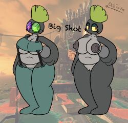 anthro areola big_breasts big_shot_(splatoon) breasts cleavage clothed clothing octo_toaster salmonid splatoon