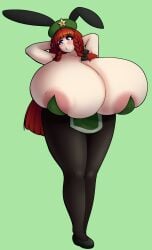 1girls alternate_version_available big_breasts blush breasts_bigger_than_head breasts_bigger_than_torso embarrassed enormous_breasts hong_meiling huge_breasts hyper hyper_breasts koobybooby koobykarasu long_hair showing_off tagme touhou