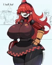 big_breasts big_nipples engineer_(team_fortress_2) huge_breasts large_breasts mimi_sentry monochrome_ai not_ai_generated portrait sentry_(team_fortress_2) simple_background tagme team_fortress_2 thick_thighs wide_hips