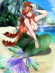 1girls 5_fingers breasts bubble bubbles cleavage commission doki_doki_literature_club eletsy female female_only green_eyes green_tail jpeg long_hair mermaid mermaid_girl mermaid_tail monika_(doki_doki_literature_club) signature smile solo