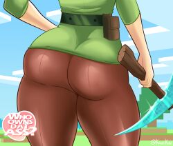 1girls alex_(minecraft) ass ass_focus ass_shot belt big_ass female female_only hourglass_figure huge_ass kogeikun minecraft miner orange_hair pickaxe shirt solo who_owns_dat_ass?