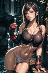 1girls ai_art_panwho ai_generated black_hair curvaceous curvy_body curvy_female erect_nipples female_focus female_only final_fantasy final_fantasy_vii huge_breasts jordan53 nipple_bulge panties red_eyes solo_female solo_focus stable_diffusion tifa_lockhart