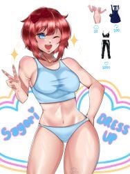 1girls 5_fingers blue_eyes breasts comment_icon doki_doki_literature_club eletsy english_text female female_only girl heart_icon just_sayori number numbers one_eye_closed peace_sign retweet_icon sayori_(doki_doki_literature_club) solo solo_female solo_focus strip_game text