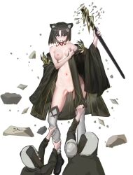 angry animal_ears arknights artist_request breasts cape completely_nude legwear looking_at_viewer mandragora_(arknights) navel nipples vagina