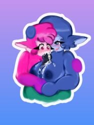 big_breasts blowjob blue_eyes blue_fur breasts cum_in_mouth cum_on_breasts holding_head paizuri pink_eyes pink_fur slendytubbies slendytubbies_oc teletubbies titfuck titjob