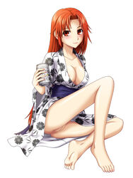 bottomless censored character_request cleavage copyright_request kimono mosaic_censoring neko_coon no_bra no_panties nopan oppai pussy vagina