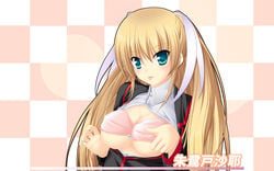 blonde_hair cleavage little_busters! oppai pointy_chin school_uniform tokido_saya