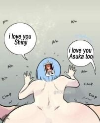 1boy 2girls anal anal_sex ass asuka_langley_sohryu blue_hair breasts cheating cuckquean female from_behind giver_pov human love neon_genesis_evangelion ntr orange_hair pale-skinned_female pale_skin photo pov pov_male rei_ayanami shinji_ikari short_hair souryuu_asuka_langley thinking_about_another thinking_of_someone_else