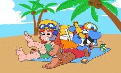 2girls brawl_stars foot_fetish jessie_(brawl_stars) kooying nita_(brawl_stars) summer_jessie_(brawl_stars) whale_watch_nita_(brawl_stars)