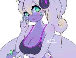 1girls 2023 5_fingers adjusting_glasses big_breasts black_clothing blush blushing blushing_at_viewer breasts buutymon collarbone cute dripping eyebrows_visible_through_hair eyelashes female furry furry_female furry_only game_freak glasses goo goo_creature goo_dripping goo_girl goo_hair goodra gooey green_body green_eyes green_skin hands_on_glasses headphones humanoid light_purple_body light_purple_skin looking_at_viewer multicolored_body multicolored_clothes multicolored_clothing multicolored_hair multicolored_skin open_mouth panties pokémon_(species) pokemon pokemon_(species) purple_body purple_clothing purple_skin simple_background slime slime_dragon slime_girl snout solo solo_female solo_focus tank_top watermark white_background wip yellow_body yellow_skin