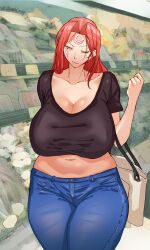 1girls akasa523 baiken belly big_breasts breasts busty clothed curvaceous curves curvy curvy_body curvy_female curvy_figure face_markings female female_only fully_clothed guilty_gear guilty_gear_strive huge_breasts jeans large_breasts markings milf mom_jeans one_eye_closed red_hair redhead scar scar_on_face scarred scars scars_on_face thick thick_thighs thighs tummy